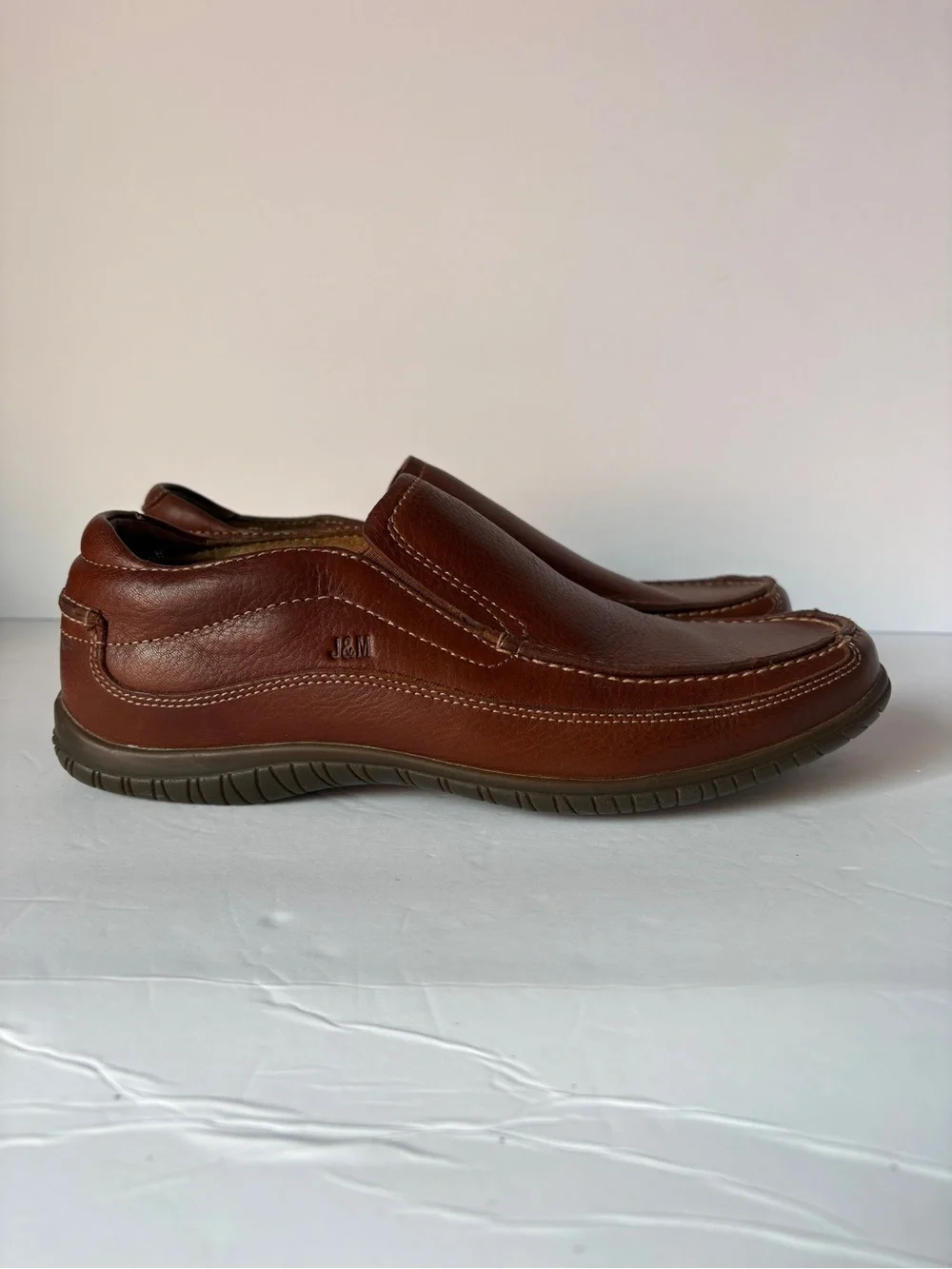 J&M Men's Brown Leather Slip-On Driving Moccasins